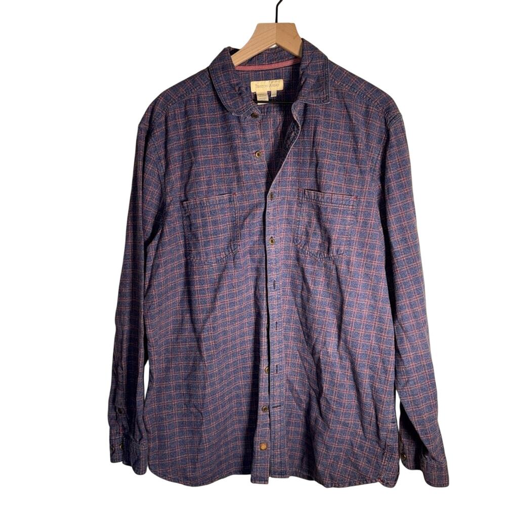 TERRITORY AHEAD cabincore coastal flannel Blue and Rust Plaid ButtonUp Shirt XLT
